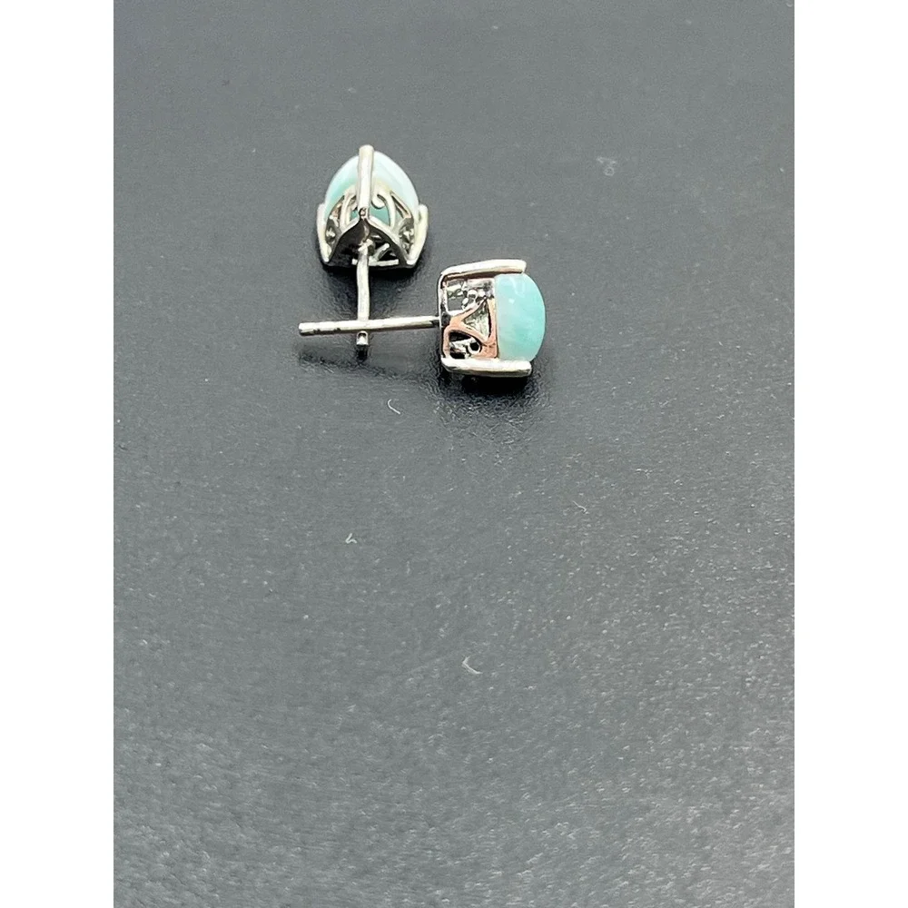 Sterling Silver Ocean Blue Larimar Rounded Triangular Prong‎ Stud Earrings